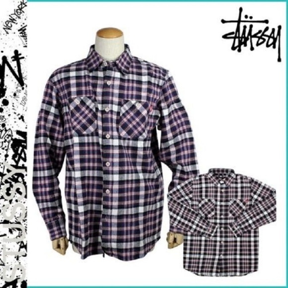 STUSSY Long Sleeved Plaid Button Flannel (Medium) - Picture 2 of 8